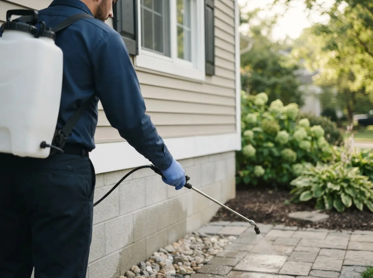 Pest control technician inspecting a home in Wilberforce, OH